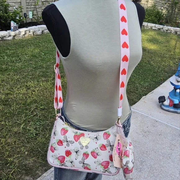 NWT WHITE STRAWBERRY BUTTERFLY  LUV BETSEY CROSSBODY w/POUCH - Picture 2 of 7